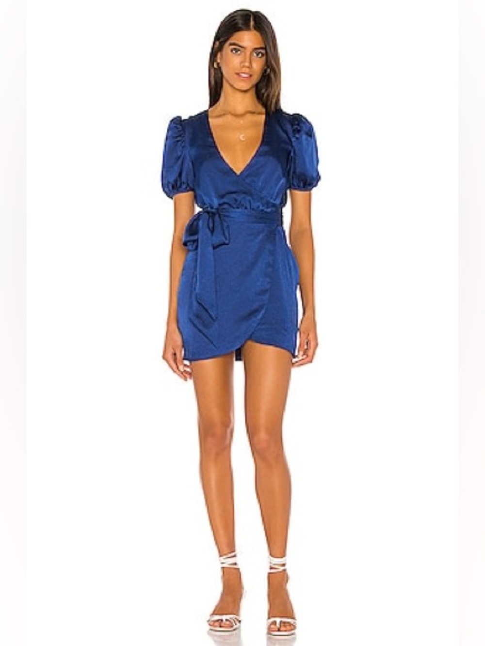 Privacy Please Royal Blue Wrap Mini Dress with Puff Sleeves